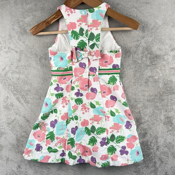 Janie and Jack Dress Girls 8 Floral Bow Sleeveless Button Back Cotton Easter - Picture 2 of 9